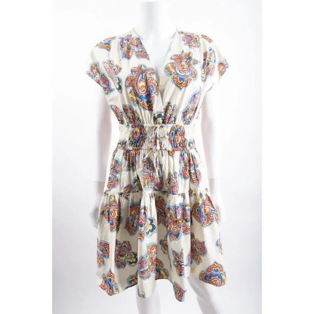 Derek Lam 10 Crosby Womens Tora Mini Dress Ivory Multi Floral Tiered Skirt NWT